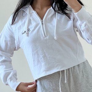 Hollister White Cropped Sweater Hoodie